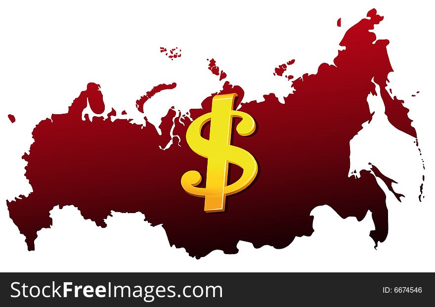 Map of Russia with dollar sign. Map of Russia with dollar sign