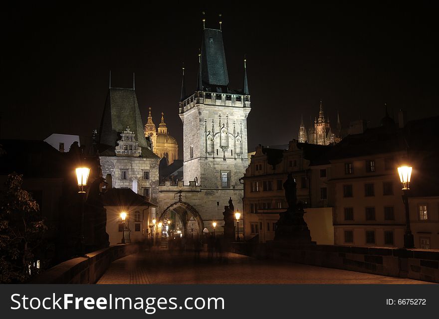 Golden Prague. Charles bridge in night. Golden Prague. Charles bridge in night.