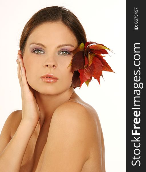 Close-up portrait of beautiful woman with professional makeup