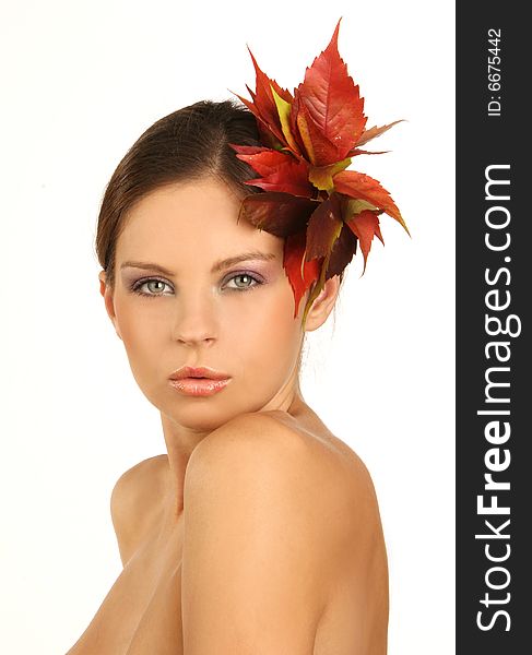 Close-up portrait of beautiful woman with professional makeup