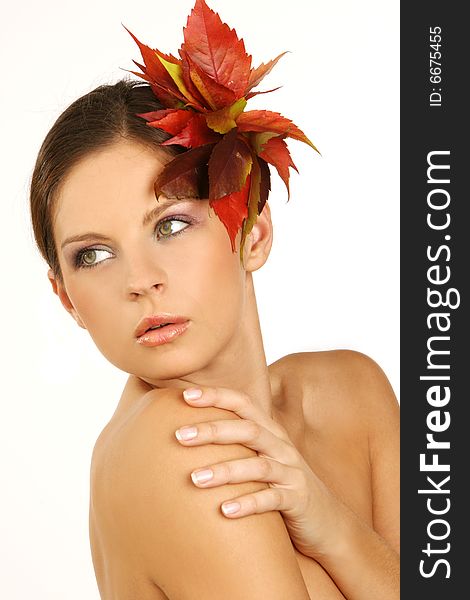 Close-up portrait of beautiful woman with professional makeup