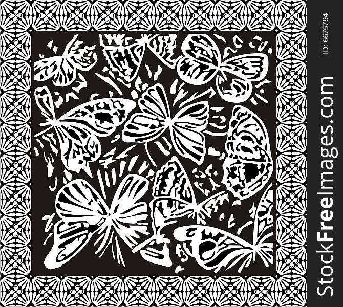Abstract pattern from black-and-white butterflies in a framework. Abstract pattern from black-and-white butterflies in a framework