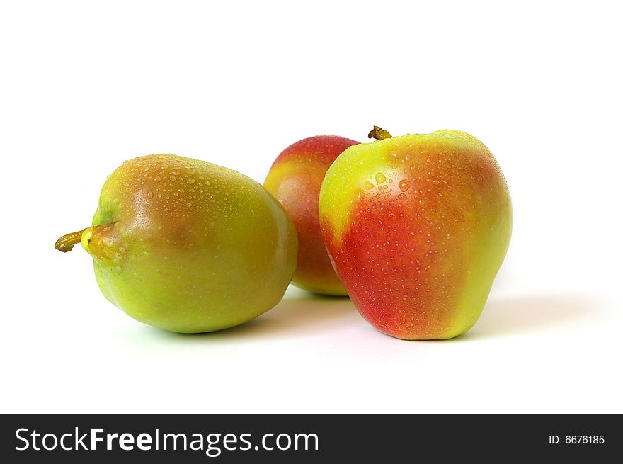 Three sweet apples isolated on white background