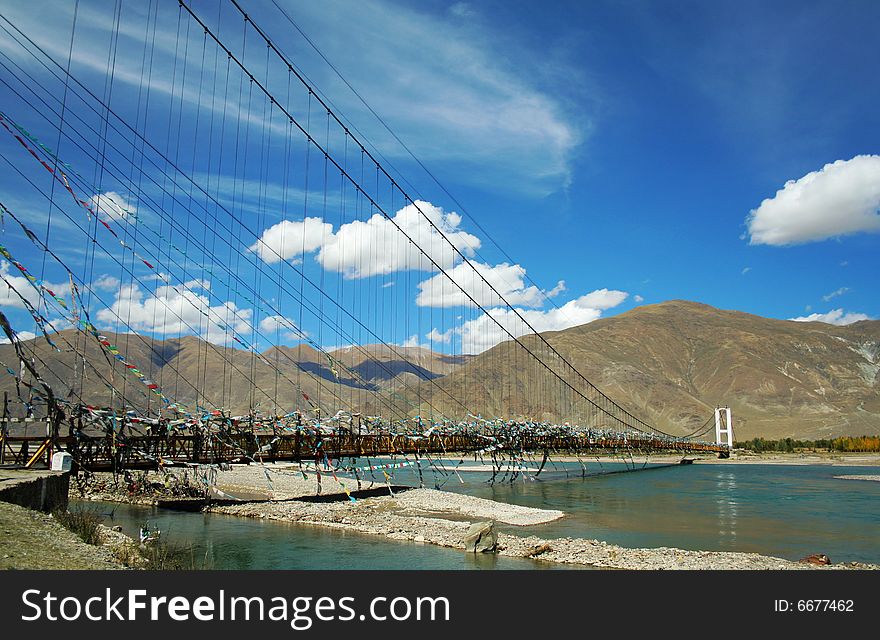 The Lhasa River Bridge, the bridge covered with a cloth scripture