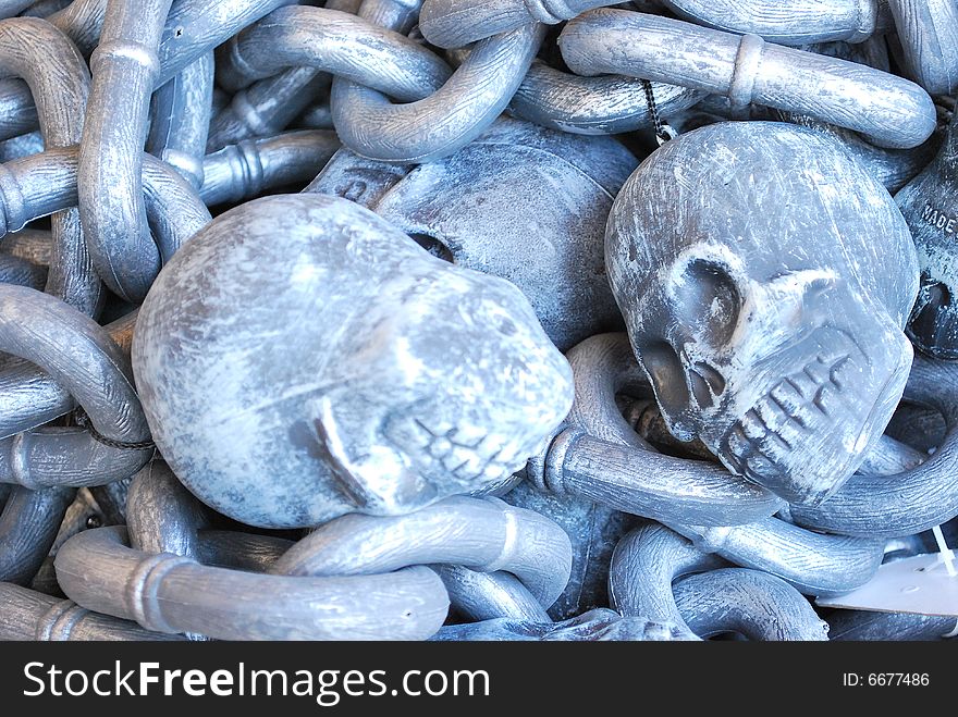 Skull  chains on display for halloween. Skull  chains on display for halloween.