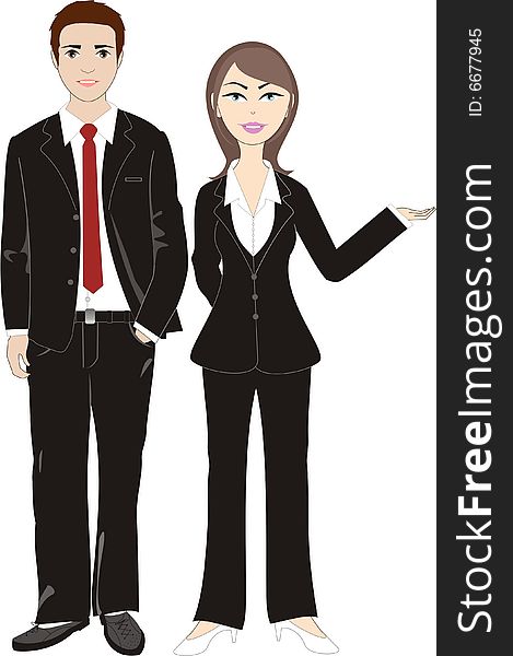 An illustration showing a business couple in a presentation