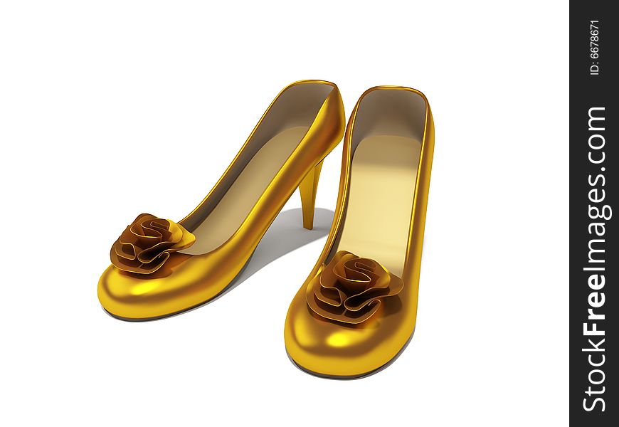 A pair of female golden shoes