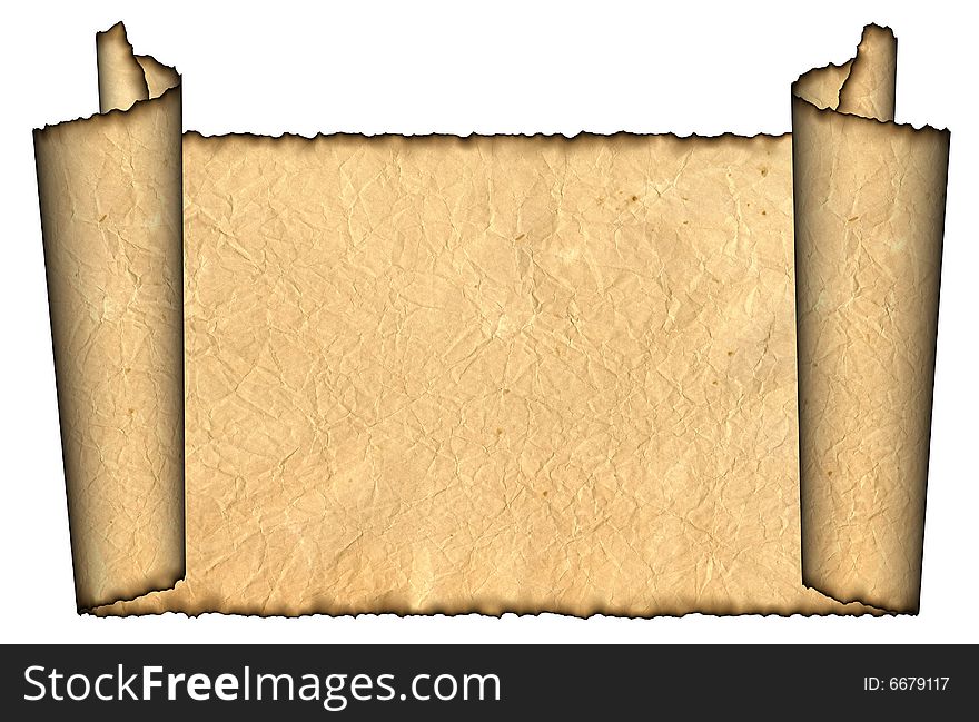 Vintage grunge rolled parchment illustration with ragged borders (natural paper texture)