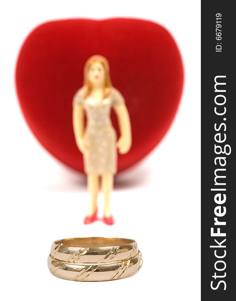 Wedding rings in a heart shaped box. Wedding rings in a heart shaped box