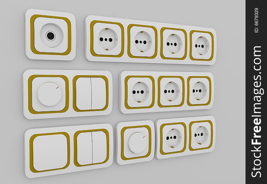 Electrical Sockets on gray background