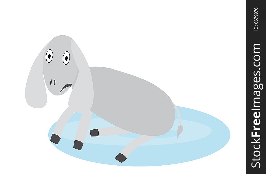 Illustration with upset donkey in pool. You can find similar images in my gallery!