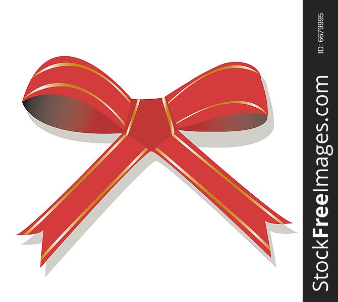 Red bow with golden stripes. Vector illustration. You can find similar images in my gallery!