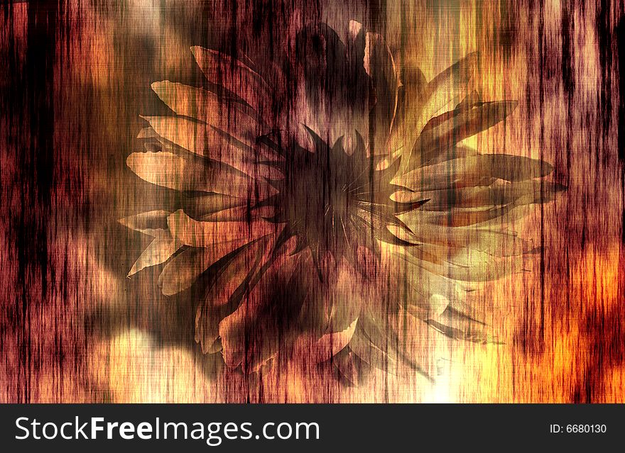 Grunge rusty background with a flower, is burnt on the centre. Grunge rusty background with a flower, is burnt on the centre