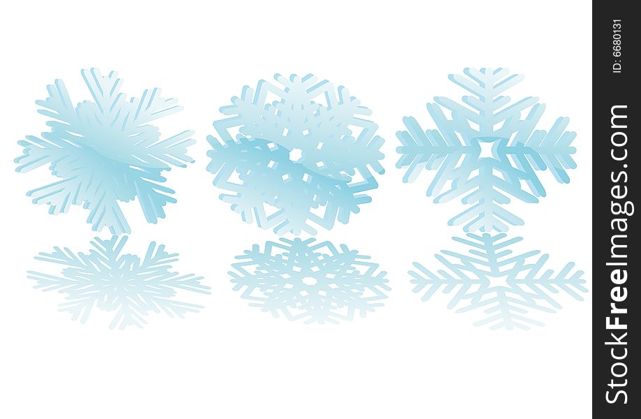 Set of three shiny snowflakes