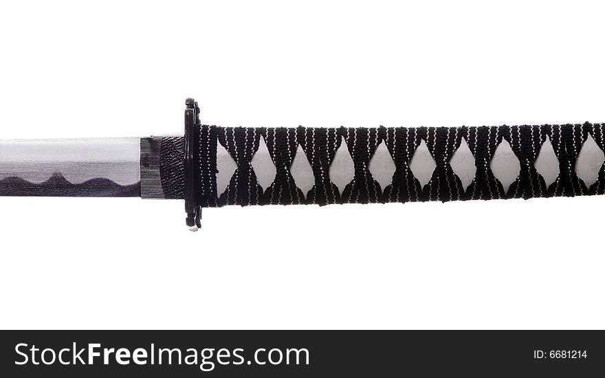 Sword Grip - Close-Up Of A Japanese Katana On White Background. Sword Grip - Close-Up Of A Japanese Katana On White Background