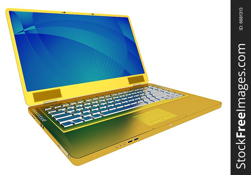 3d render of modern golden laptop isolated on white