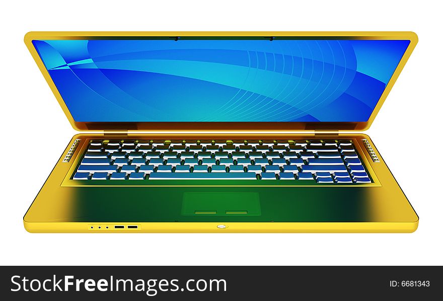 3d render of modern golden laptop isolated on white