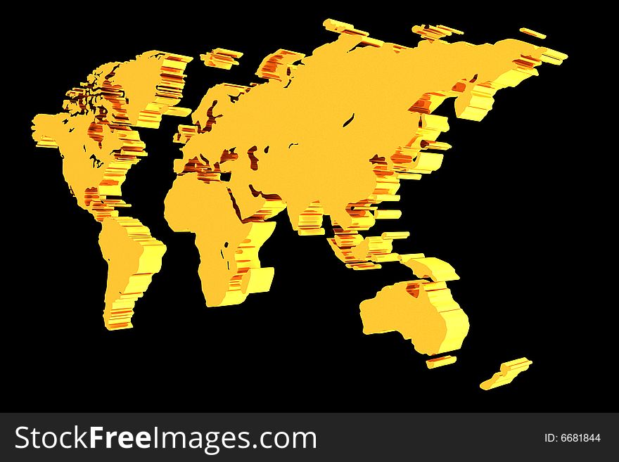3d render of golden world map