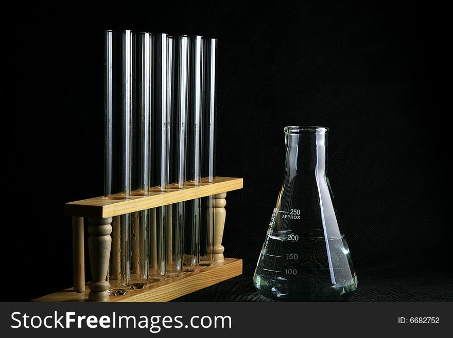 Group of Test Tube With Flask Isolated on Black Background