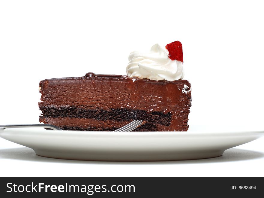 Pciture of one chocolate cake isolated on white background