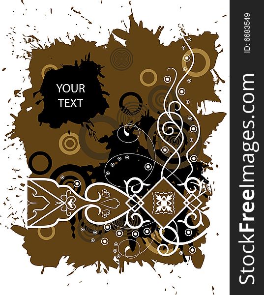 Grunge banner with a pattern and blots in brown colour