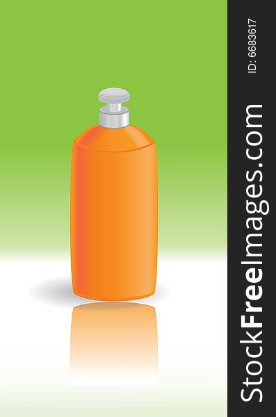 Vector illustration of one bottle under a liquid on a green background. Vector illustration of one bottle under a liquid on a green background