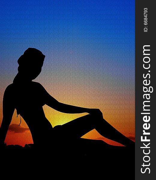 Background of a silhouette of woman to the sunset. Background of a silhouette of woman to the sunset