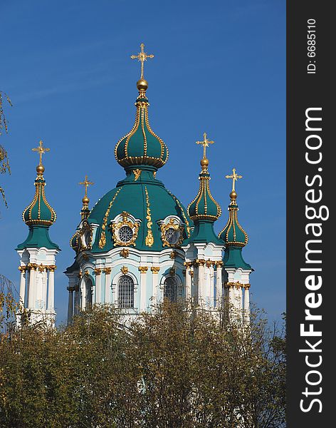 Andreevskaya church, Kiev, Ukraine, sunny day