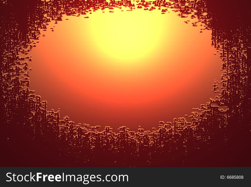 A warming picture with a solarized content in a red to orange color