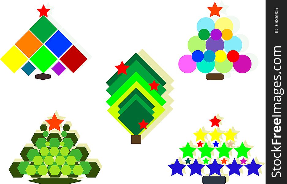 Vector illustration-Five Christmas tree