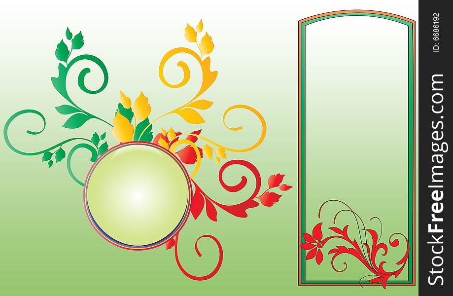 Two frames with floral borders in green background. Two frames with floral borders in green background