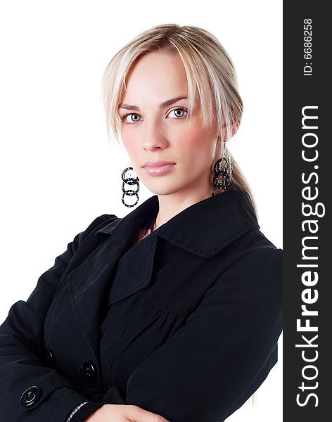 Portrait of young businesswoman in black suit. Portrait of young businesswoman in black suit