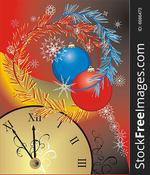 Snowflakes and Christmas balls. Background for congratulation card. Vector illustration