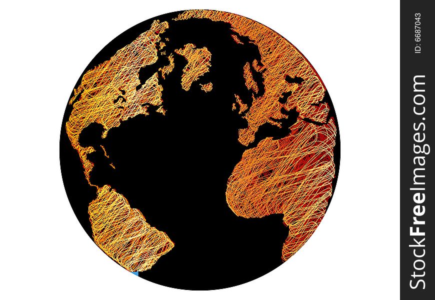 World globe with orange lines on it