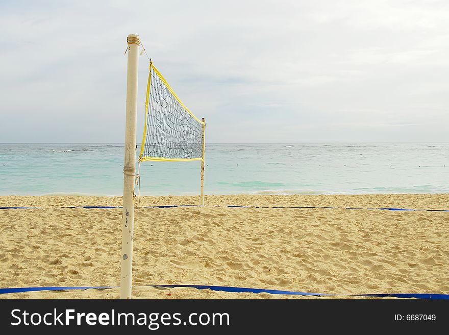 Image of a volleyball net on the beach. Image of a volleyball net on the beach