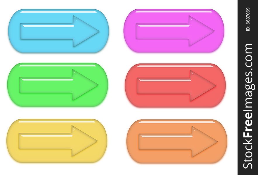 Six glassy rounded rectangle arrow buttons for websites or other. Six glassy rounded rectangle arrow buttons for websites or other