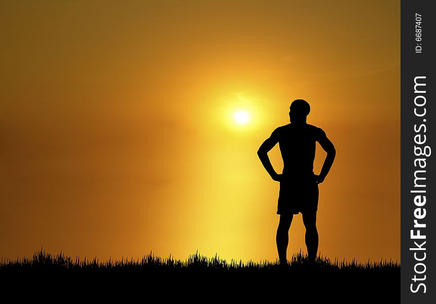 Silhouette of man at sunset