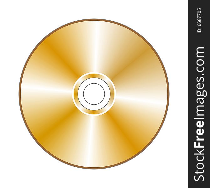 Realistic gold compact disc, isolated in white