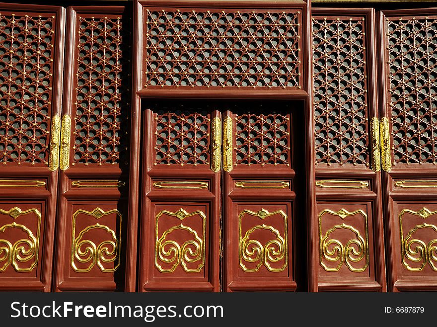 The wood door of ancient chinese building. The wood door of ancient chinese building