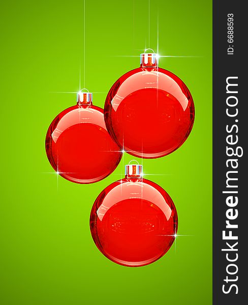 Red Christmas ball on green background