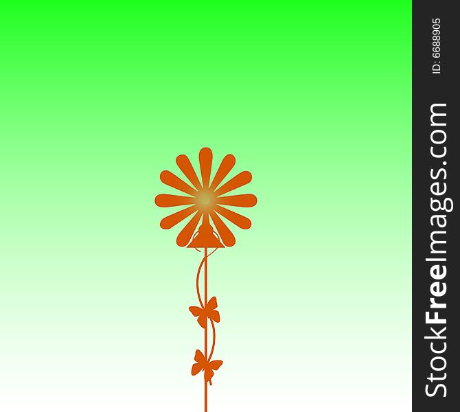A green fluo background with a fluorescent stylised orange flower. A green fluo background with a fluorescent stylised orange flower
