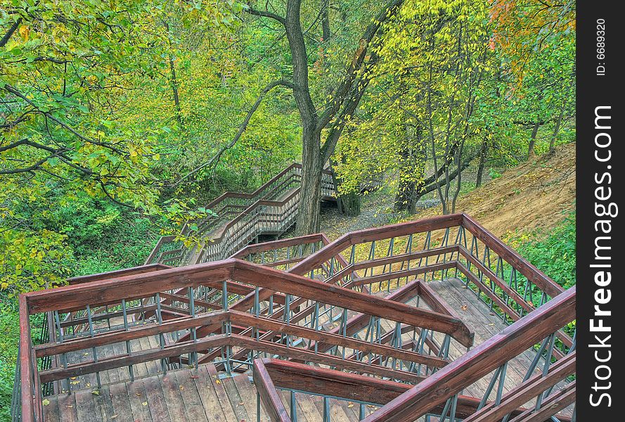 Stair in autumn park. Good weather. hdri.