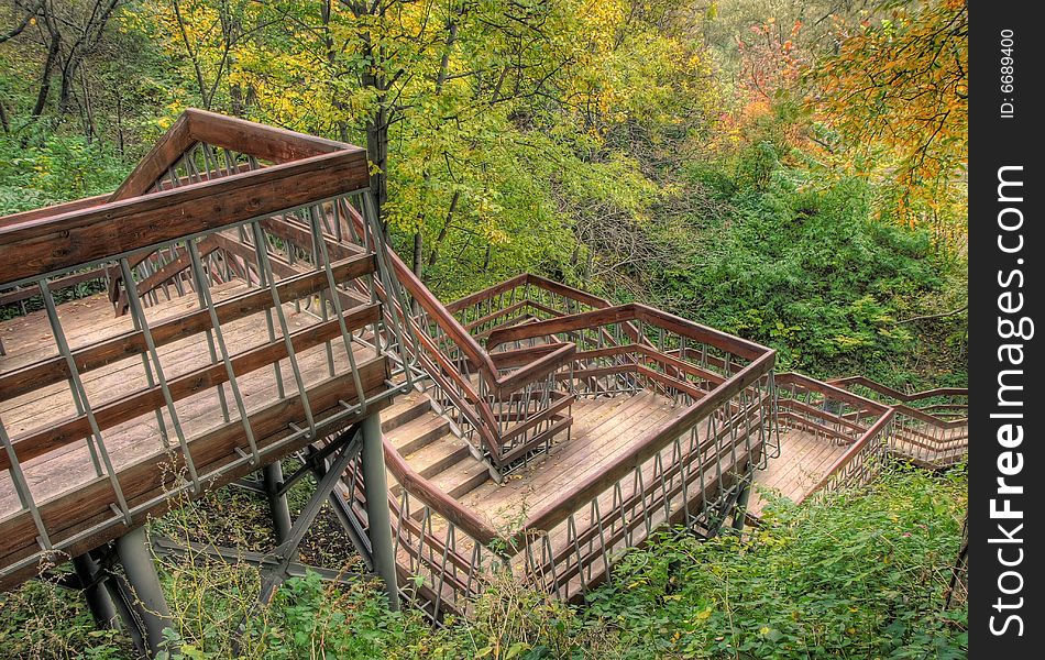 Stair In Autumn Park