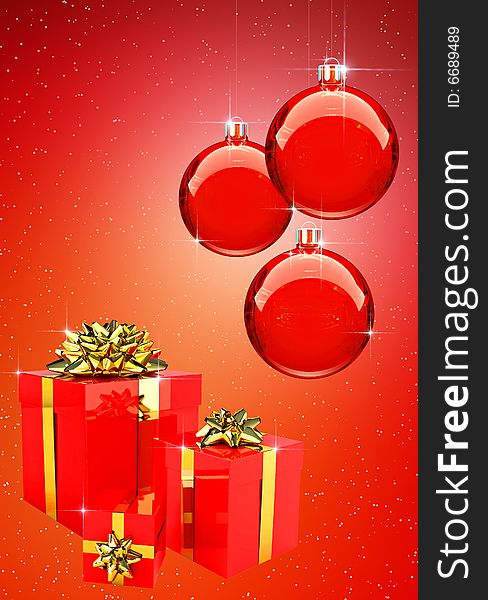 Red Christmas Balls with gift boxes set