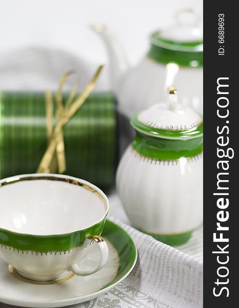 White with green tea service