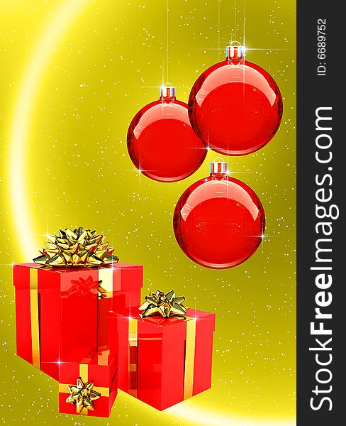 Red Christmas Balls with gift boxes set