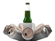 Beer Bottle With Blank Label And Aluminum Banks Stock Photography Beer Bottle With Blank Label And Aluminum Banks Stock Photography