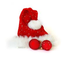 Santa Claus Hat And Two Spheres Stock Image