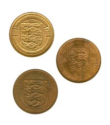 Three Gold Jersey Coins Royalty Free Stock Photos
