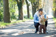 Father Son Outdoor Park Autumn Stock Image Father Son Outdoor Park Autumn Stock Image